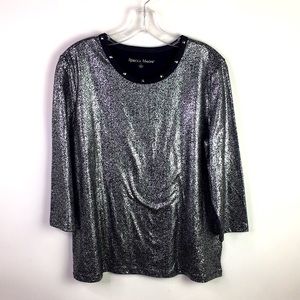 Rebecca Malone Knit Top L Black Shimmery Silver *Y